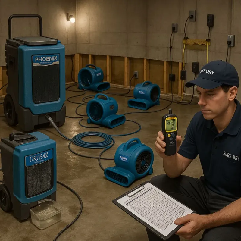 Structural Drying and Dehumidification process in Moyock, NC